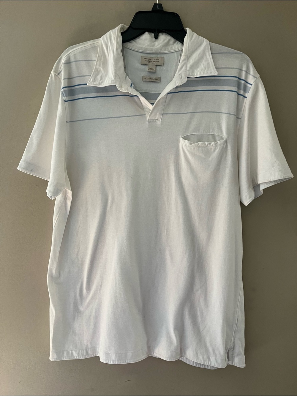 Banana Republic White Polo with Light Blue Stripes